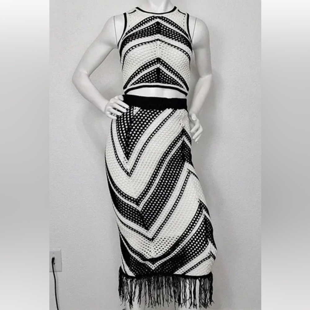 Willow and Wild Black and White Chevron Knit Maxi Skirt Set